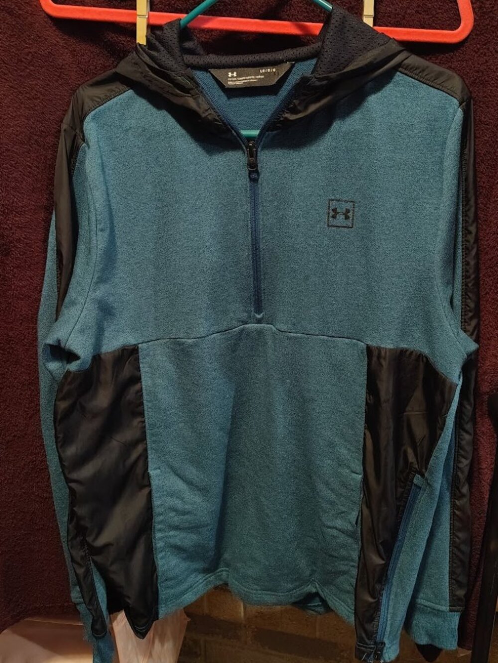 Men's 'UnderArmour' Pullover Hoodie w/ Quarter Zip Teal & Blk Colors Size Large